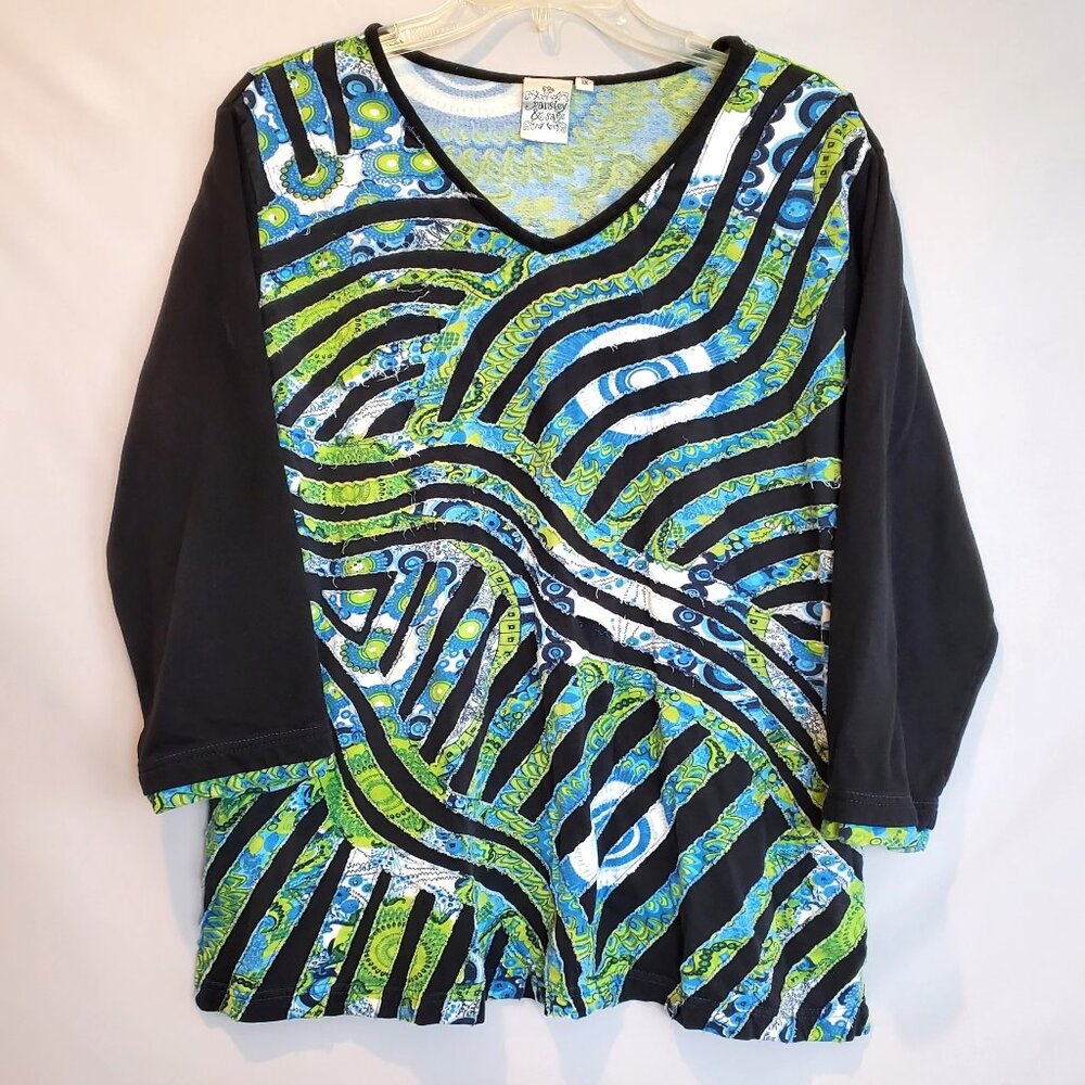 Parsley & Sage Women Top 1X Boho Textured Abstract Colorful Art to Wear Layered